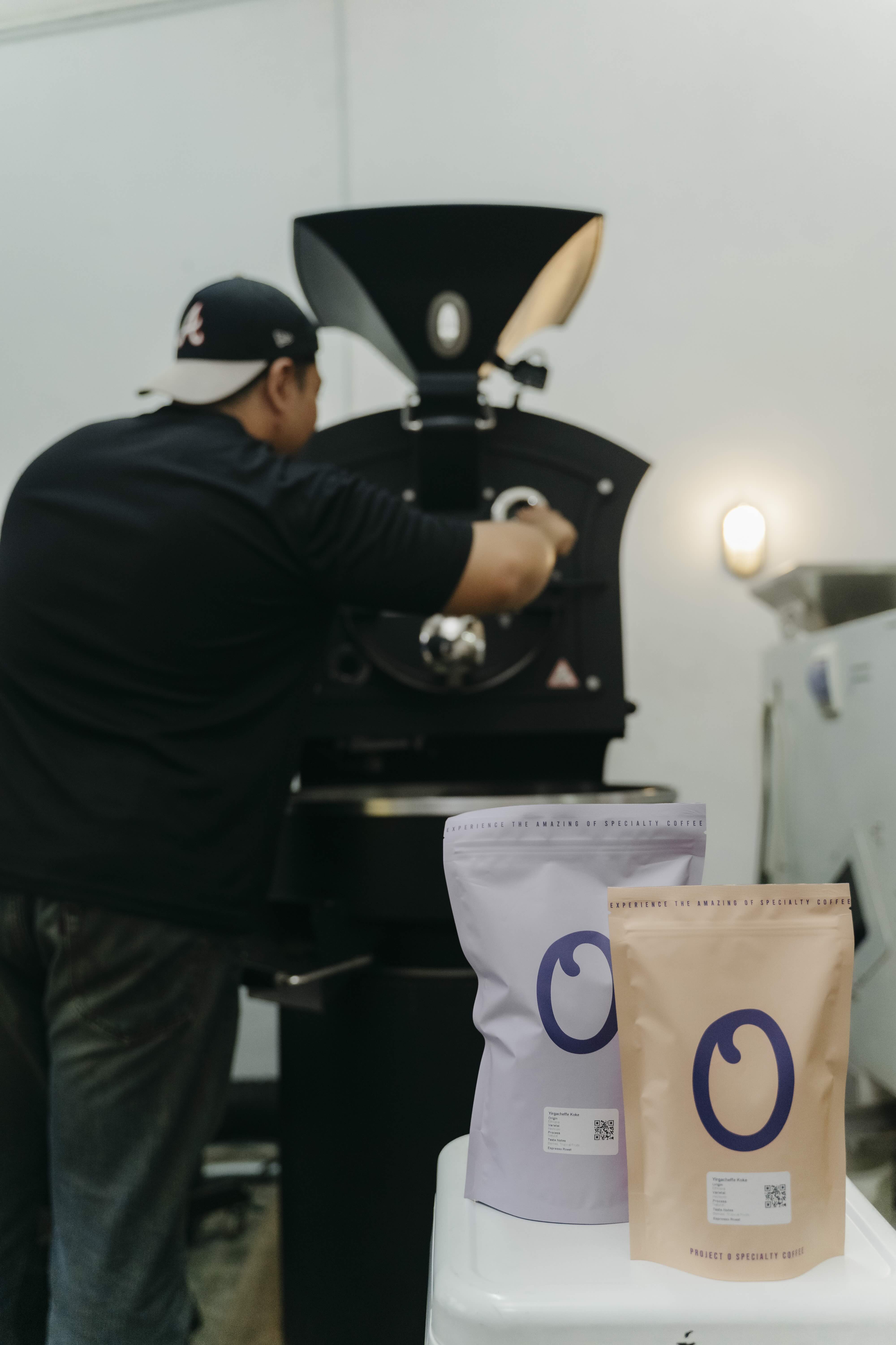 Roasting a batch of single origin beans on the Giesen W6A drum roaster at our Kajang roastery